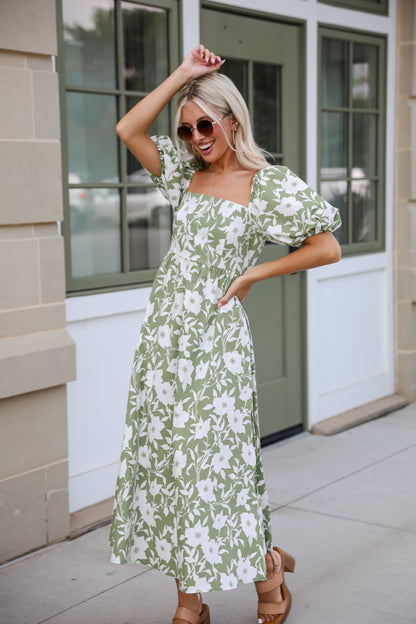 Modern Sweetheart Sage Floral Maxi Dress