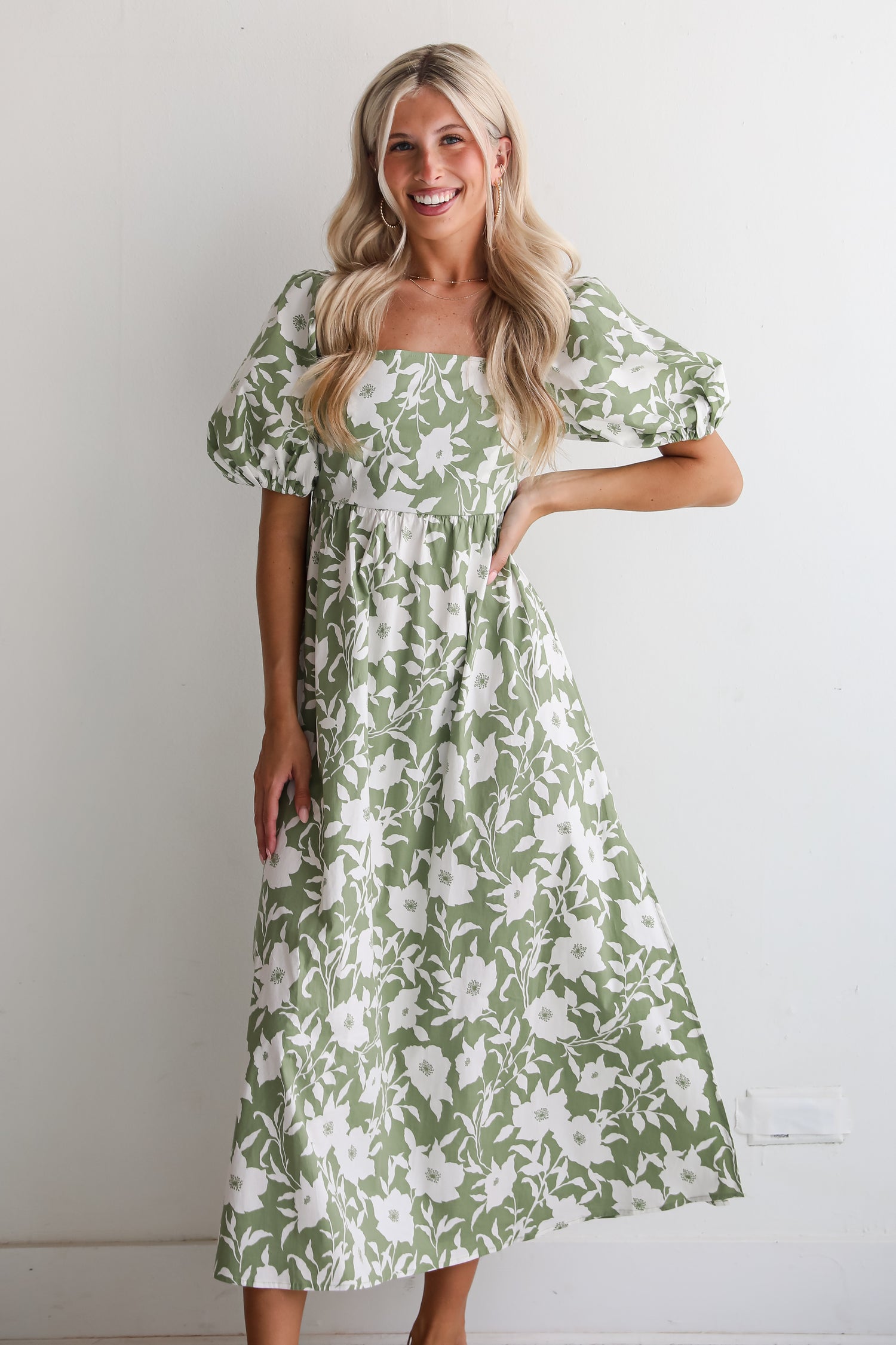 Modern Sweetheart Sage Floral Maxi Dress