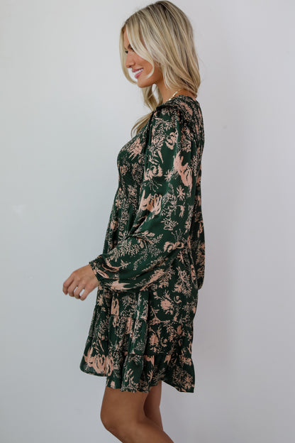 Notable Delight Hunter Green Floral Mini Dress