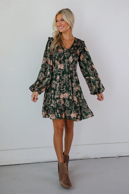 Notable Delight Hunter Green Floral Mini Dress