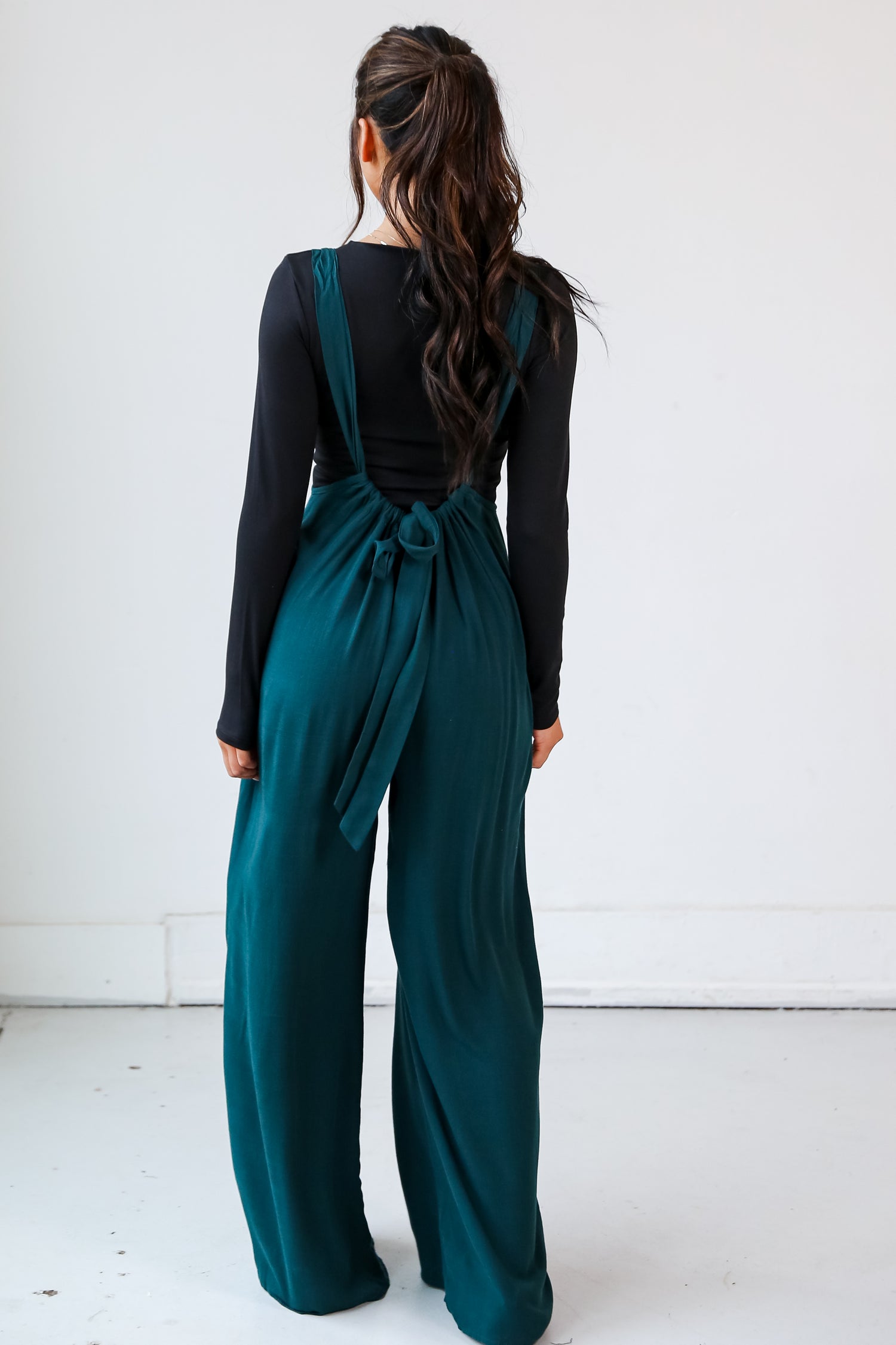 Hunter Green Suspender Jumpsuit back view