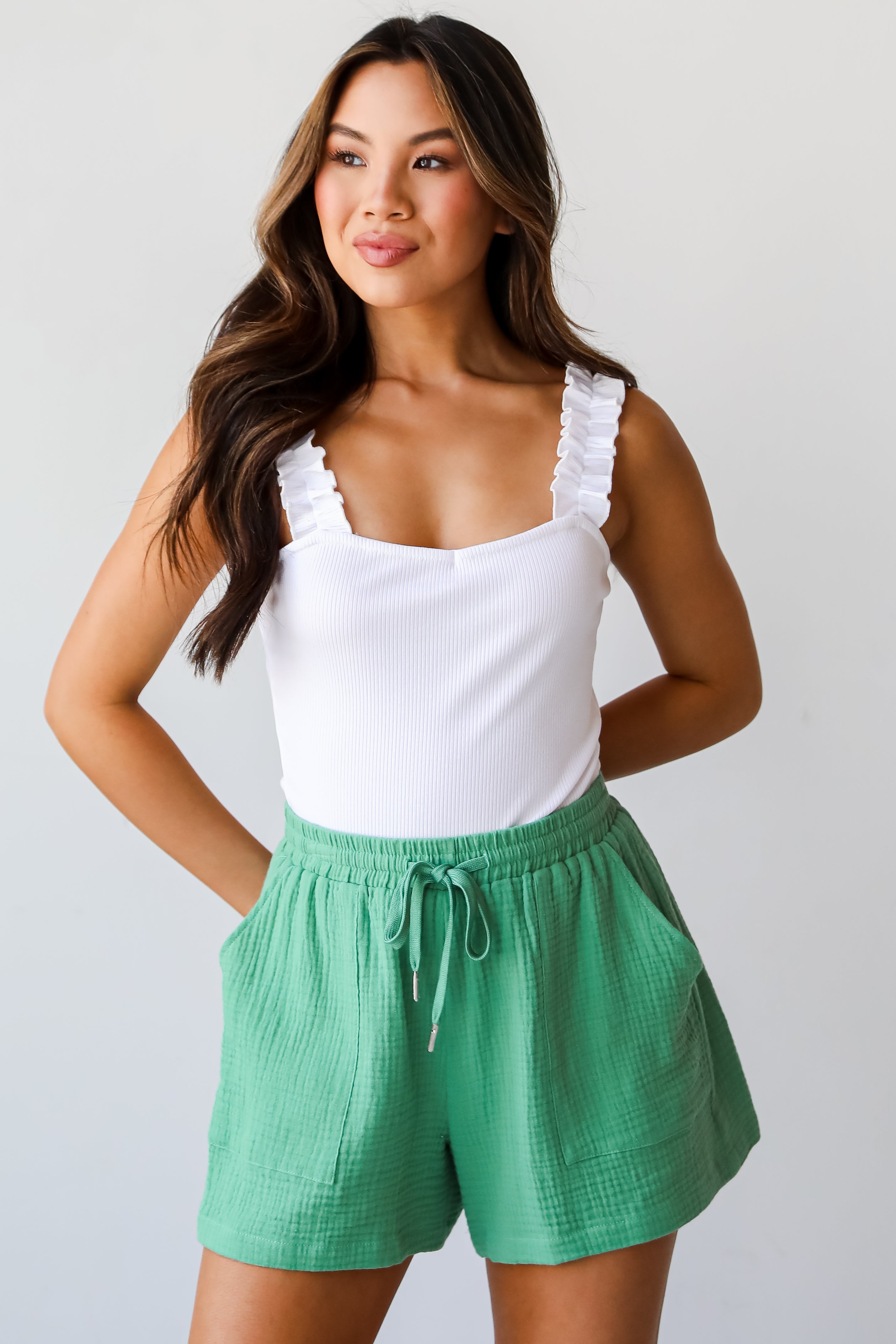 Modern Delight Green Linen Shorts