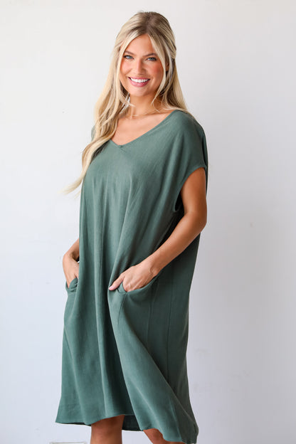 Perfect Vacation Teal Linen Midi Dress