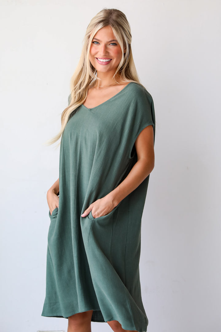 Perfect Vacation Teal Linen Midi Dress