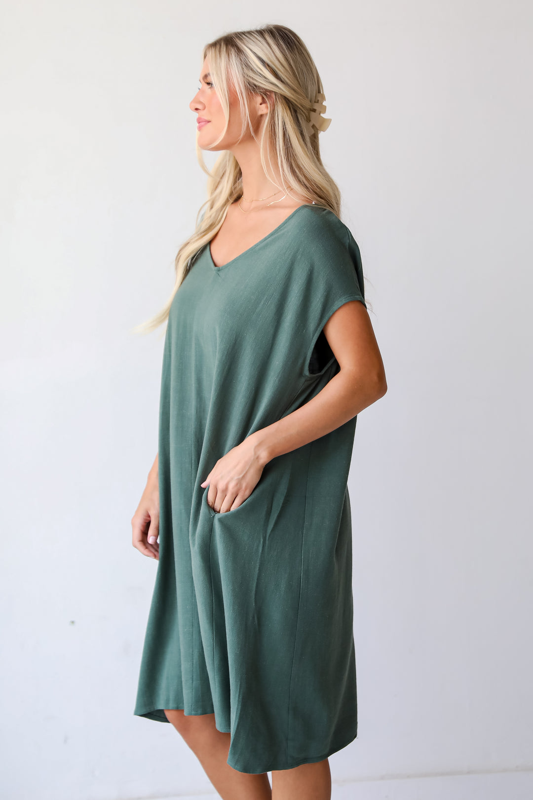 Perfect Vacation Teal Linen Midi Dress