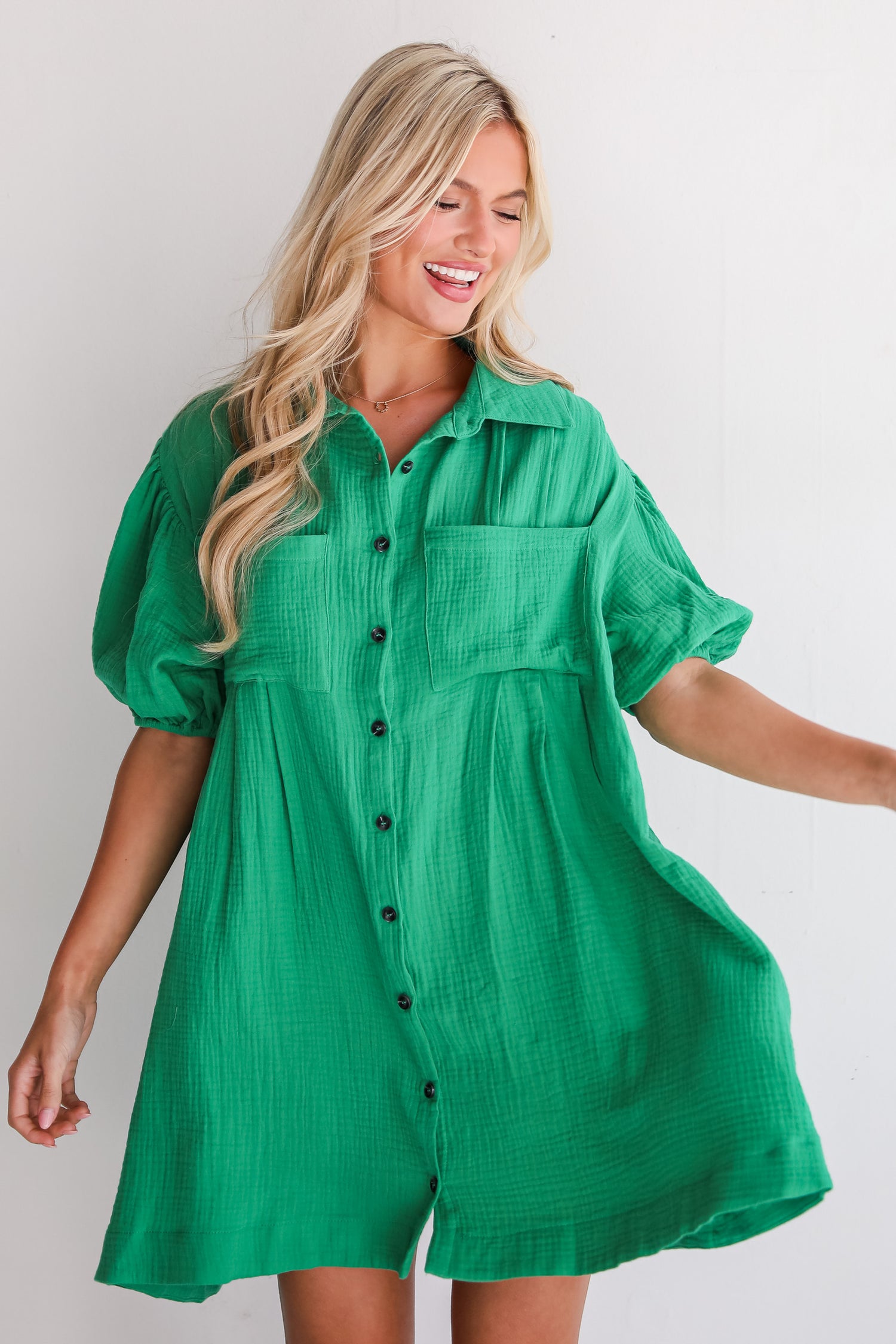 cute Kelly Green Linen Mini Dress for women