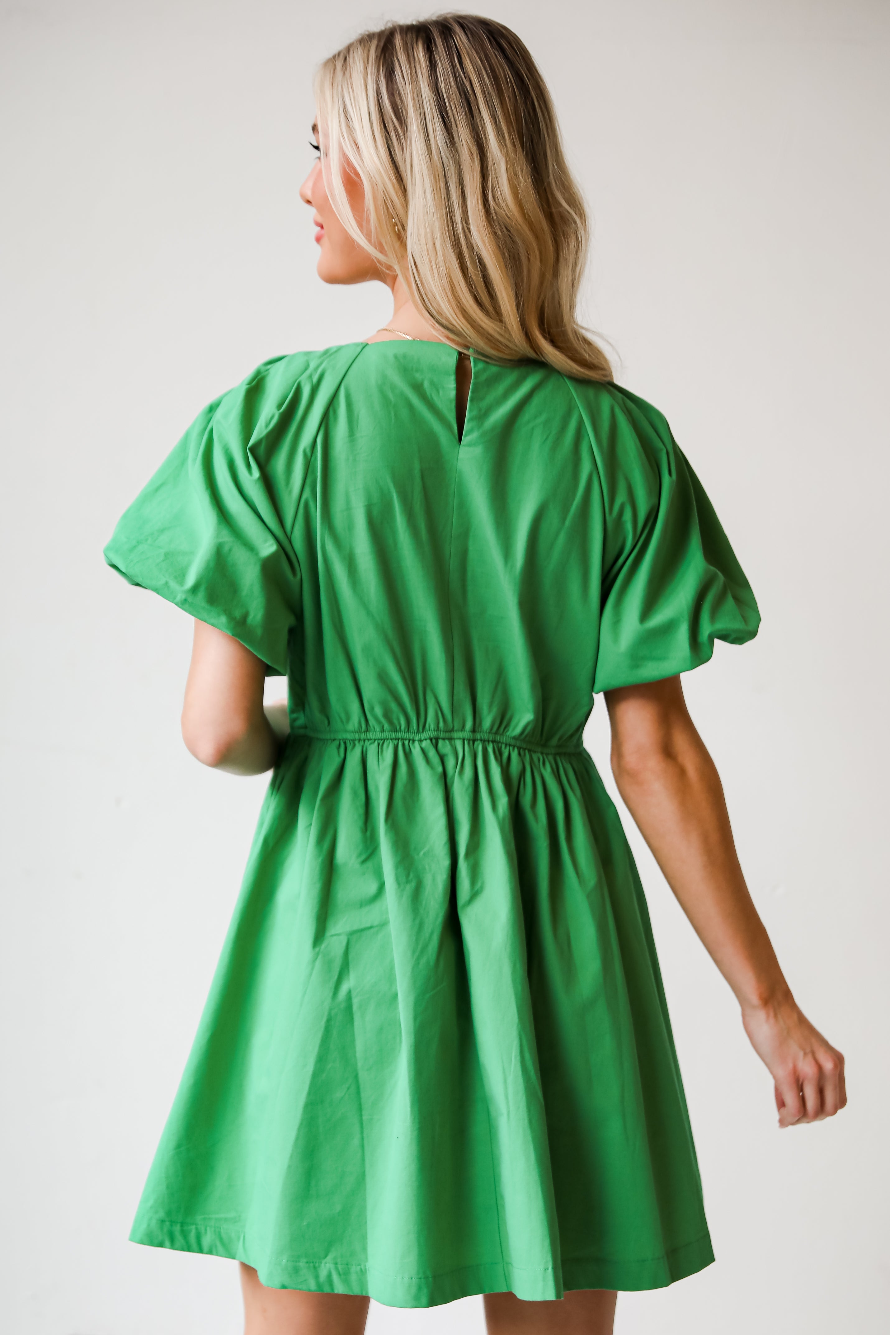 flowy Kelly Green Babydoll Mini Dress