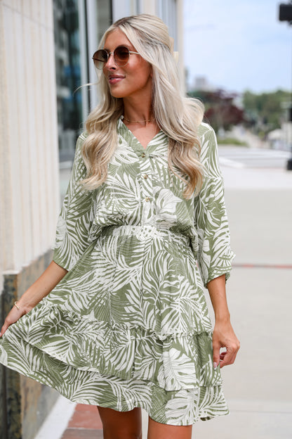 Destined For Sun Green Tropical Mini Dress