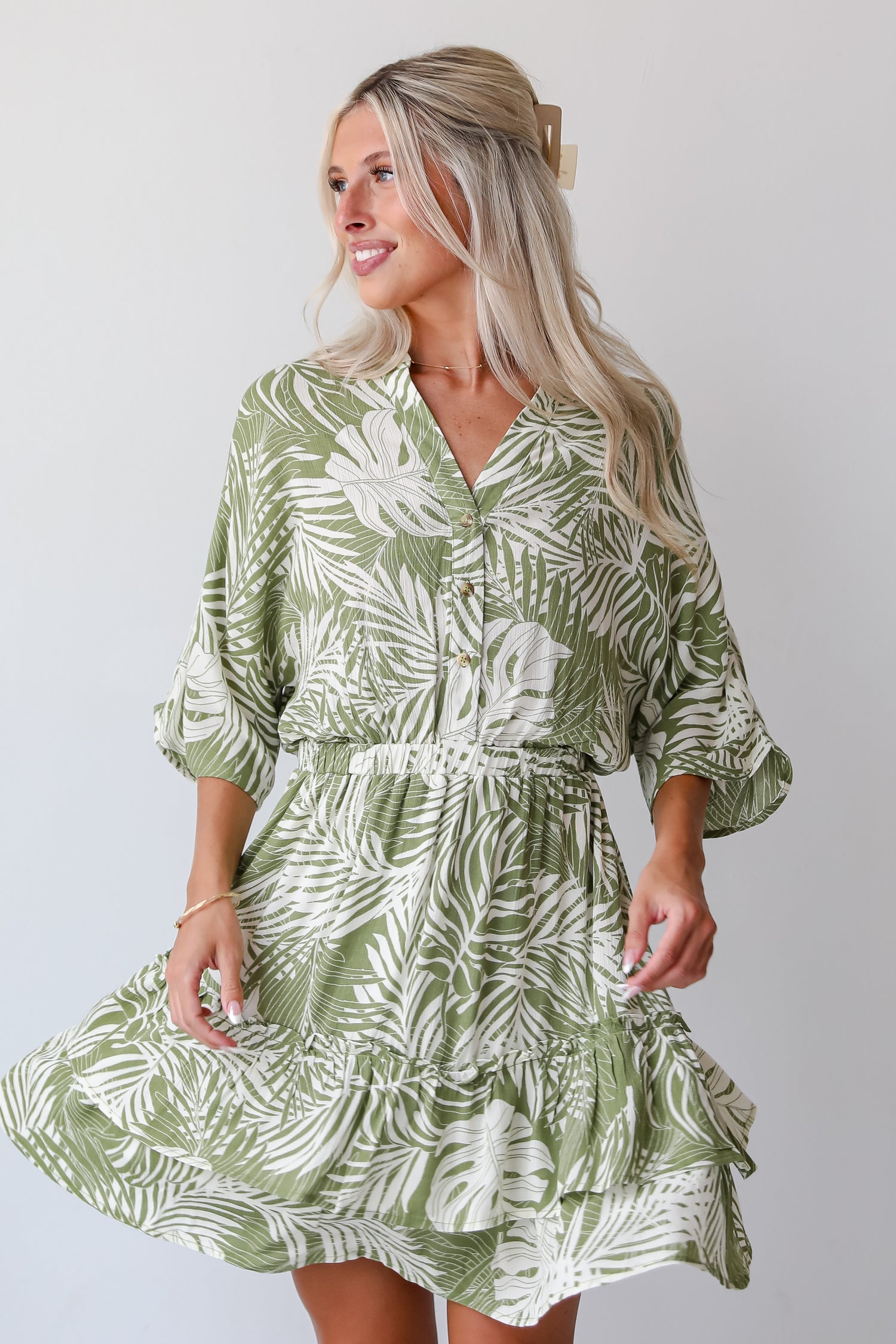 Destined For Sun Green Tropical Mini Dress