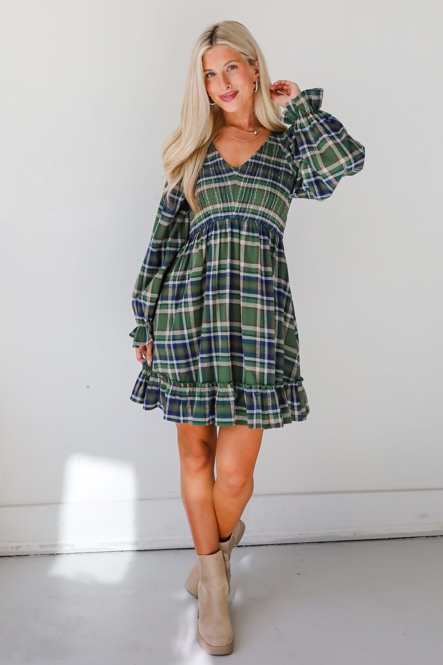 Ideal Attraction Green Plaid Mini Dress