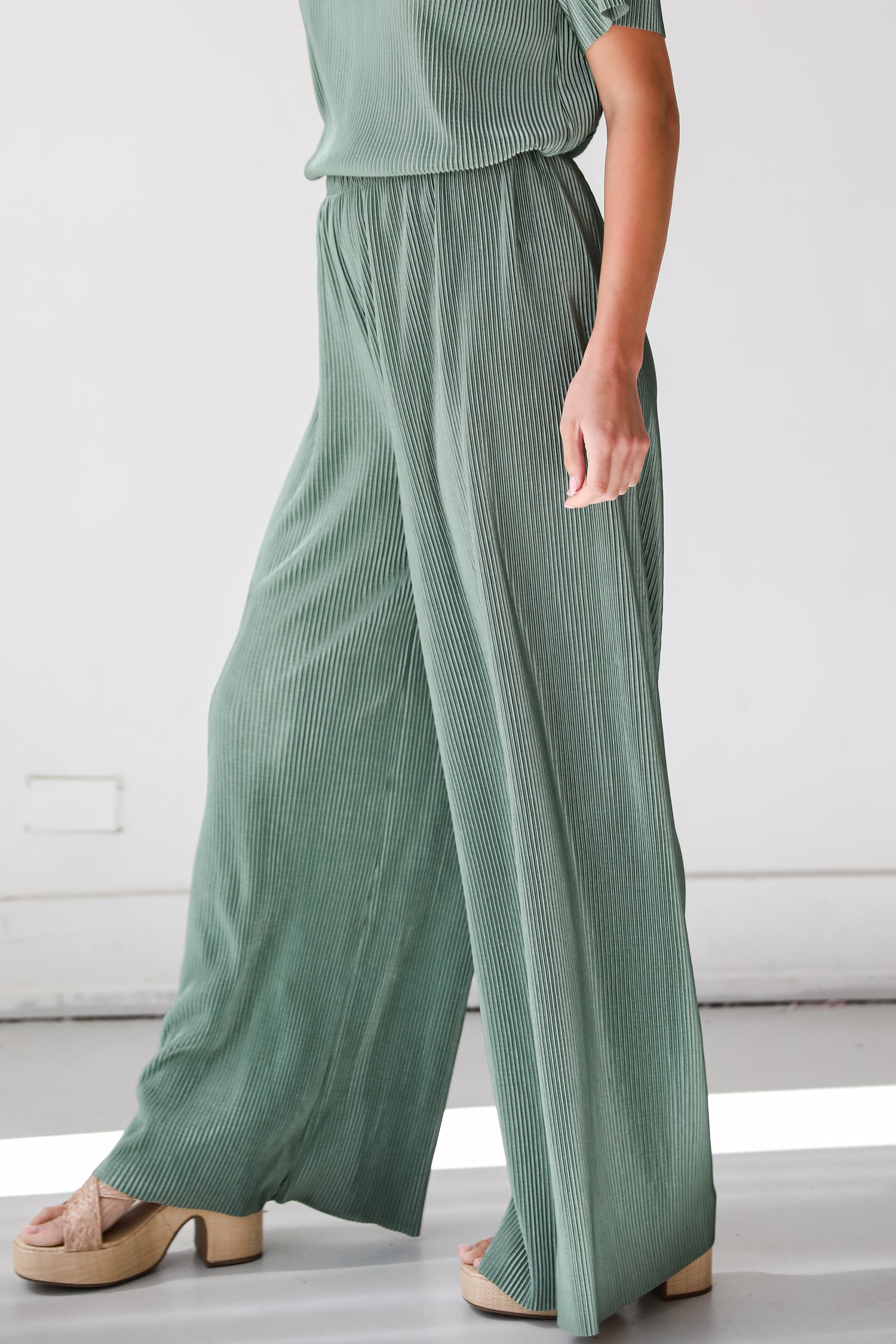 trendy Sage Plisse Pants