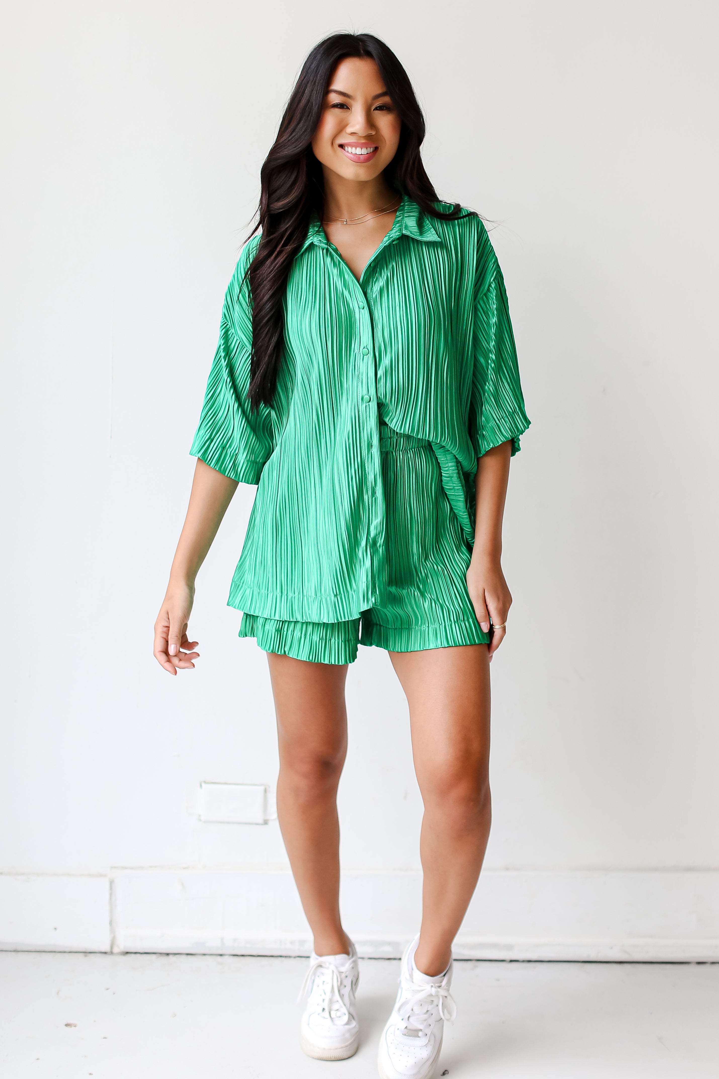 green plisse Shorts front view