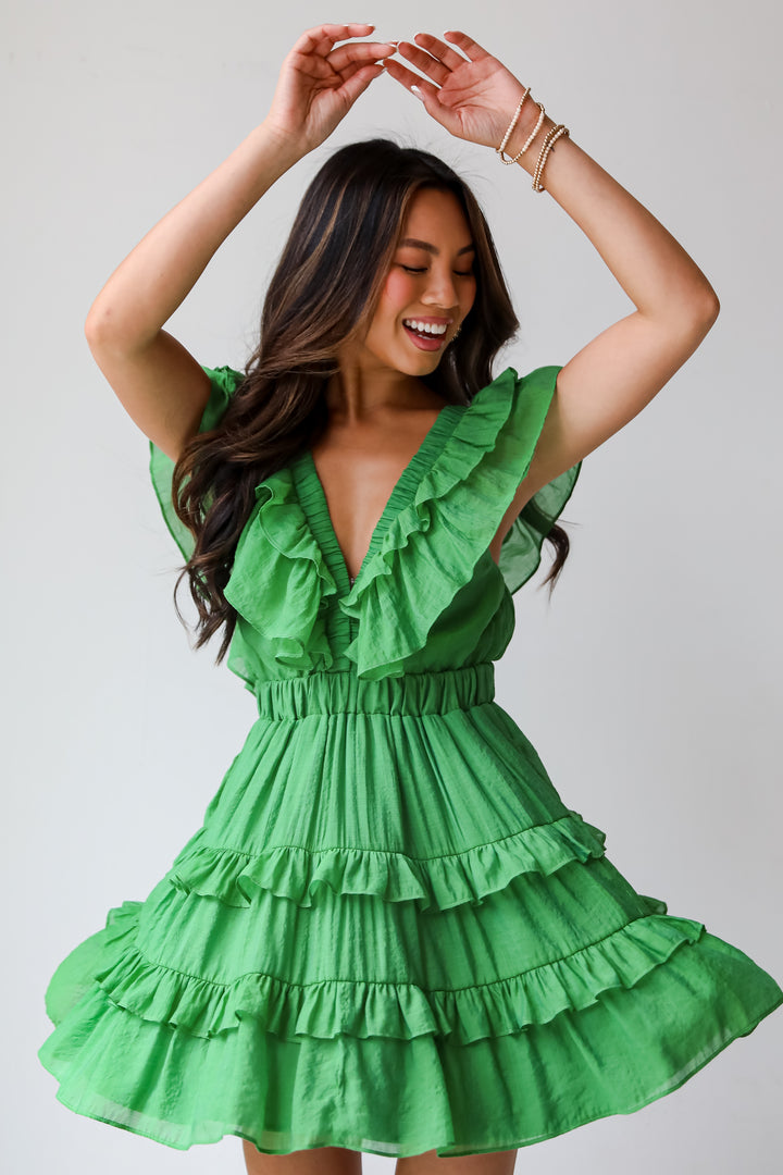 Marvelous Time Green Ruffle Mini Dress