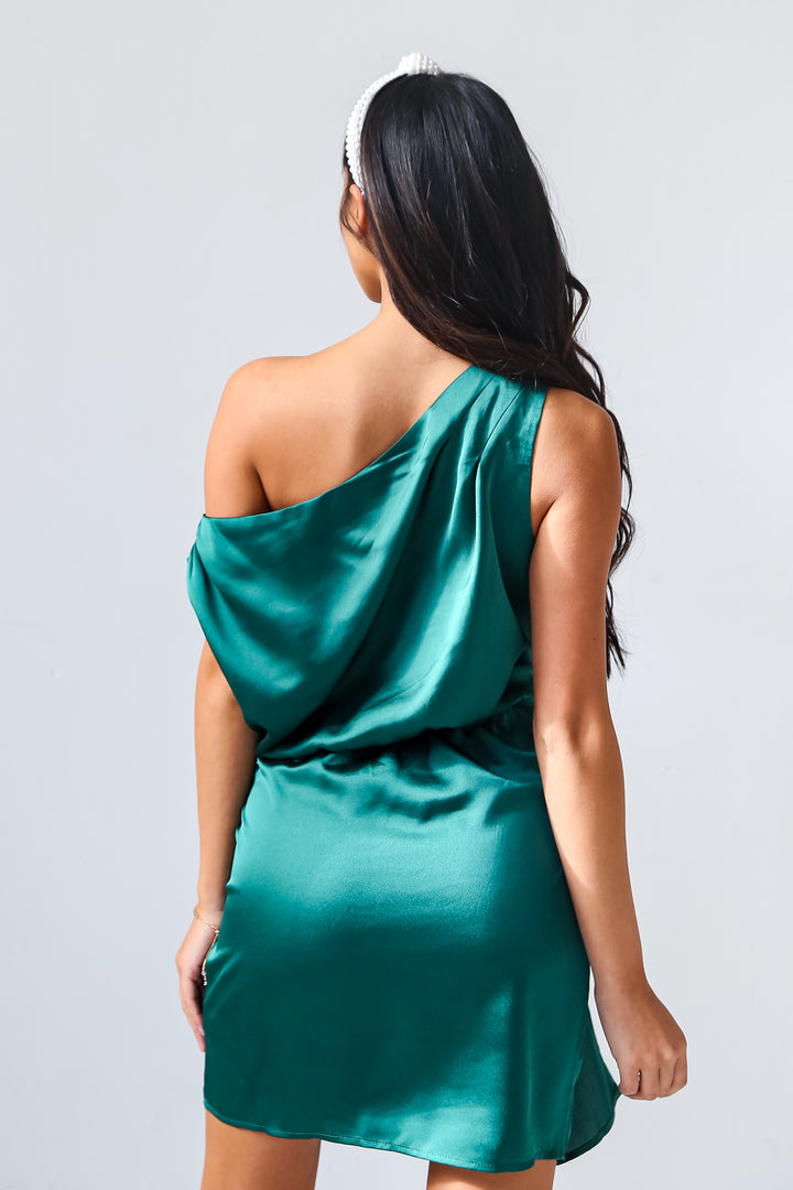 Hunter Green Satin Mini Dress back view