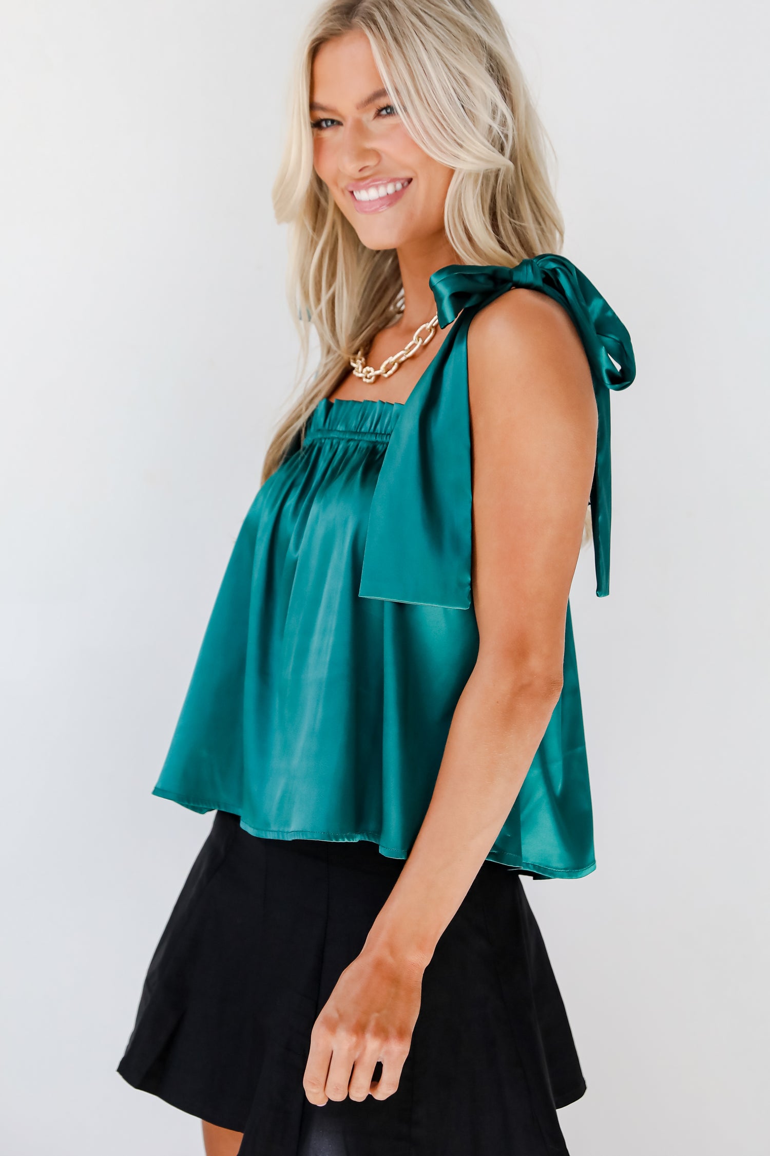 Exceptional Charmer Green Satin Tank