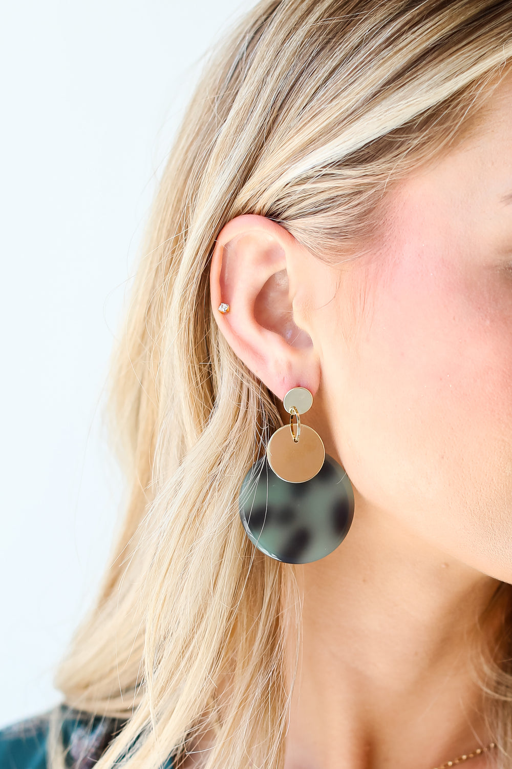 green Acrylic Drop Earrings on model