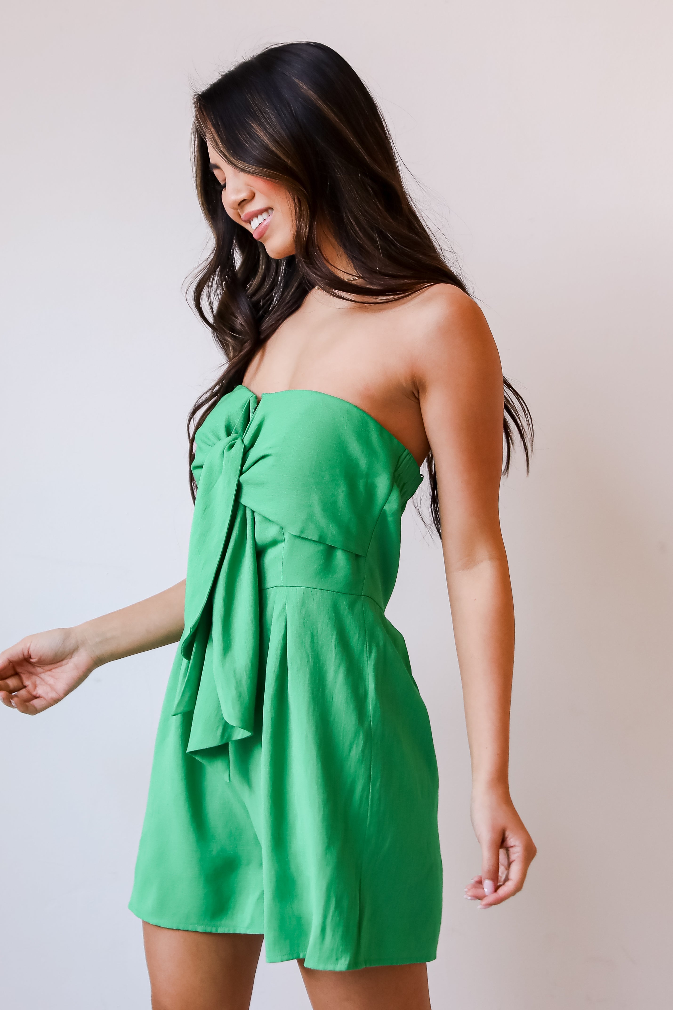 Beachside Plans Kelly Green Strapless Romper cute rompers