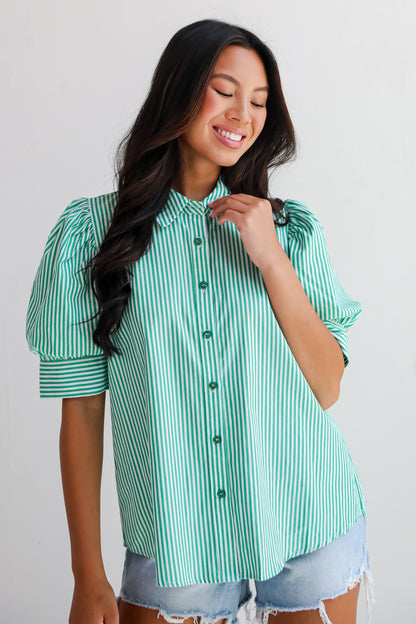 Authentic Sweetness Green Striped Blouse