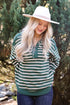 Confirmed Vibe Hunter Green Striped Collared Top