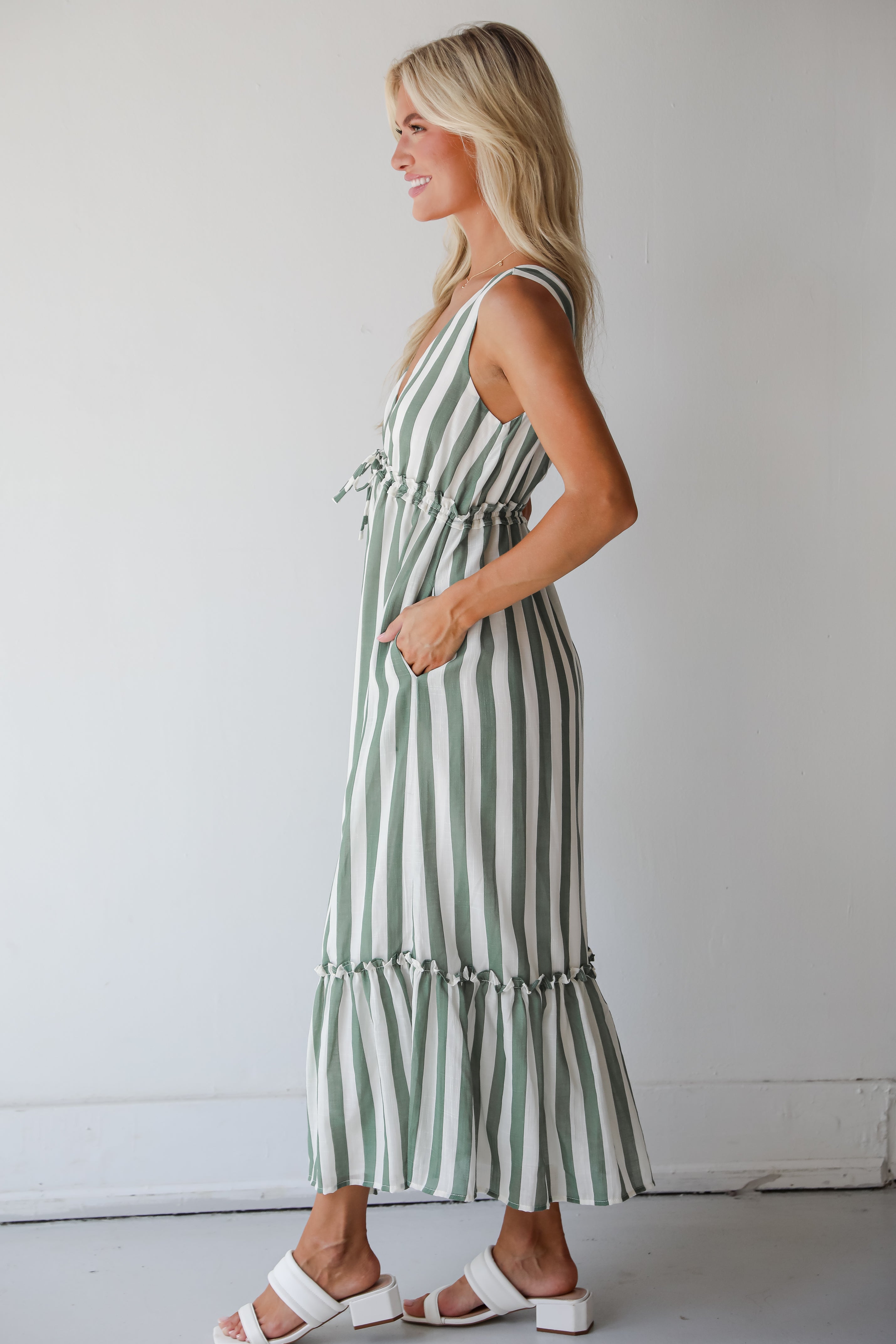 Sophisticated Composure Green Striped Maxi Dress