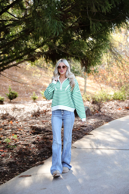 Beloved Presence Striped Quarter Zip Sweater