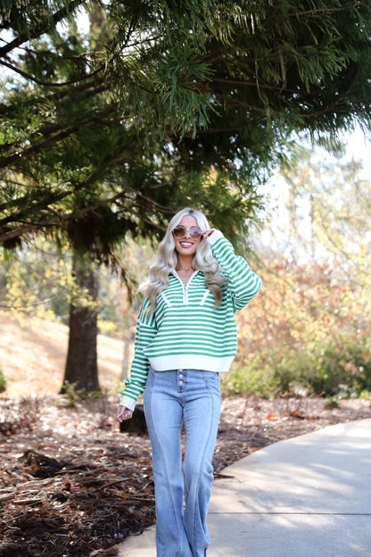 Beloved Presence Striped Quarter Zip Sweater