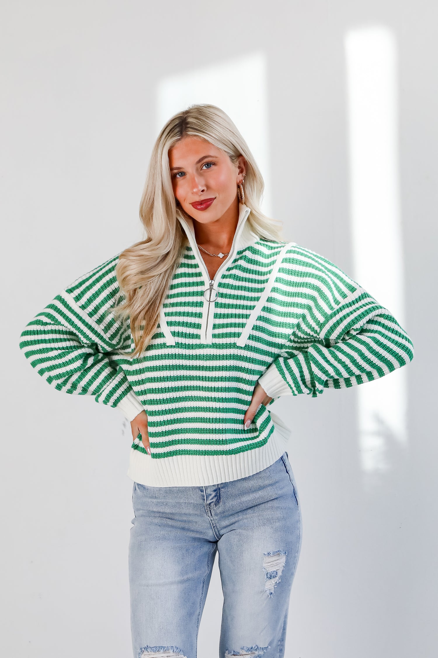 Beloved Presence Striped Quarter Zip Sweater