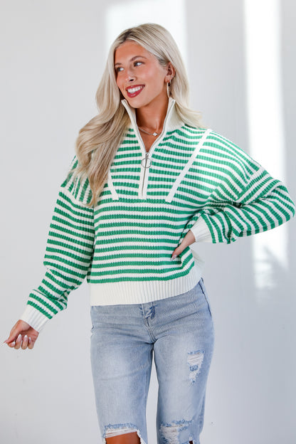 Beloved Presence Striped Quarter Zip Sweater