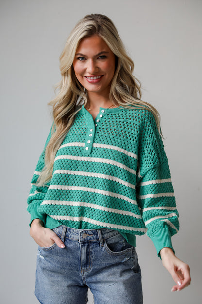 Emerald Green Striped Knit Top