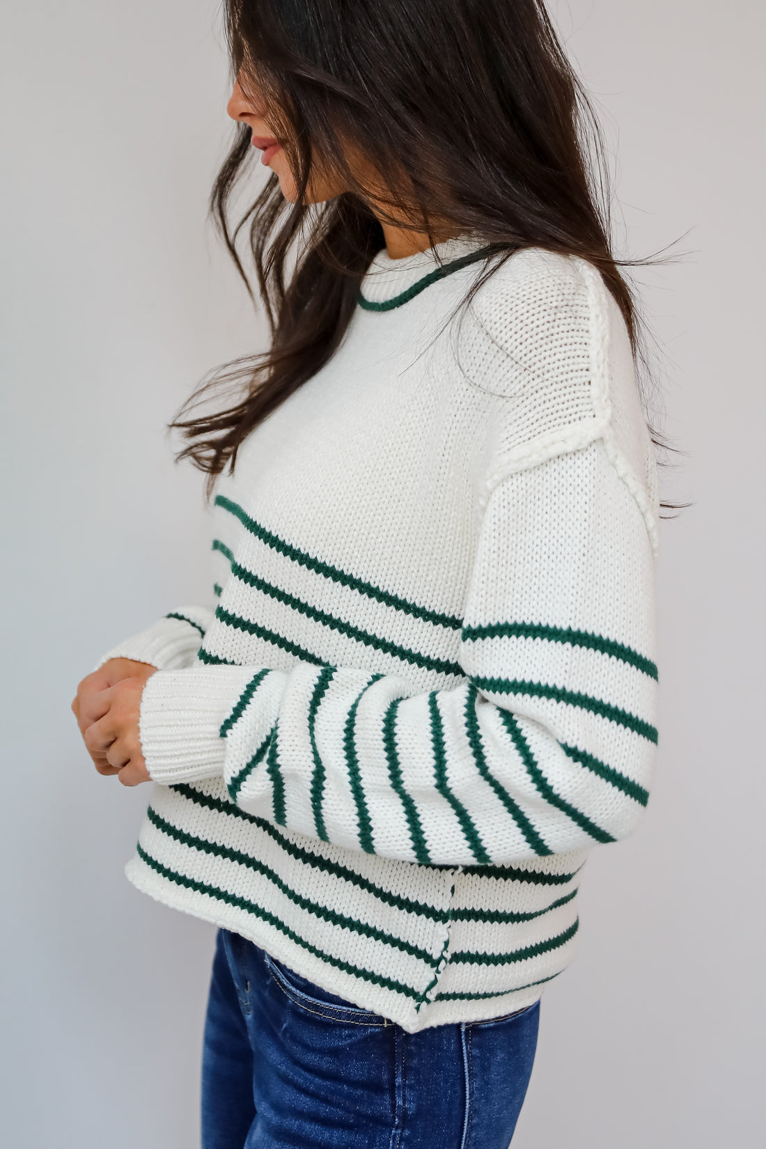 Chic Outcome Green Striped Sweater