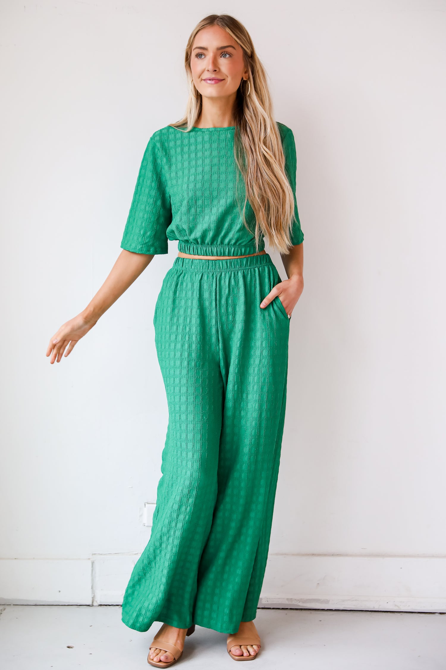 high rise Green Textured Pants