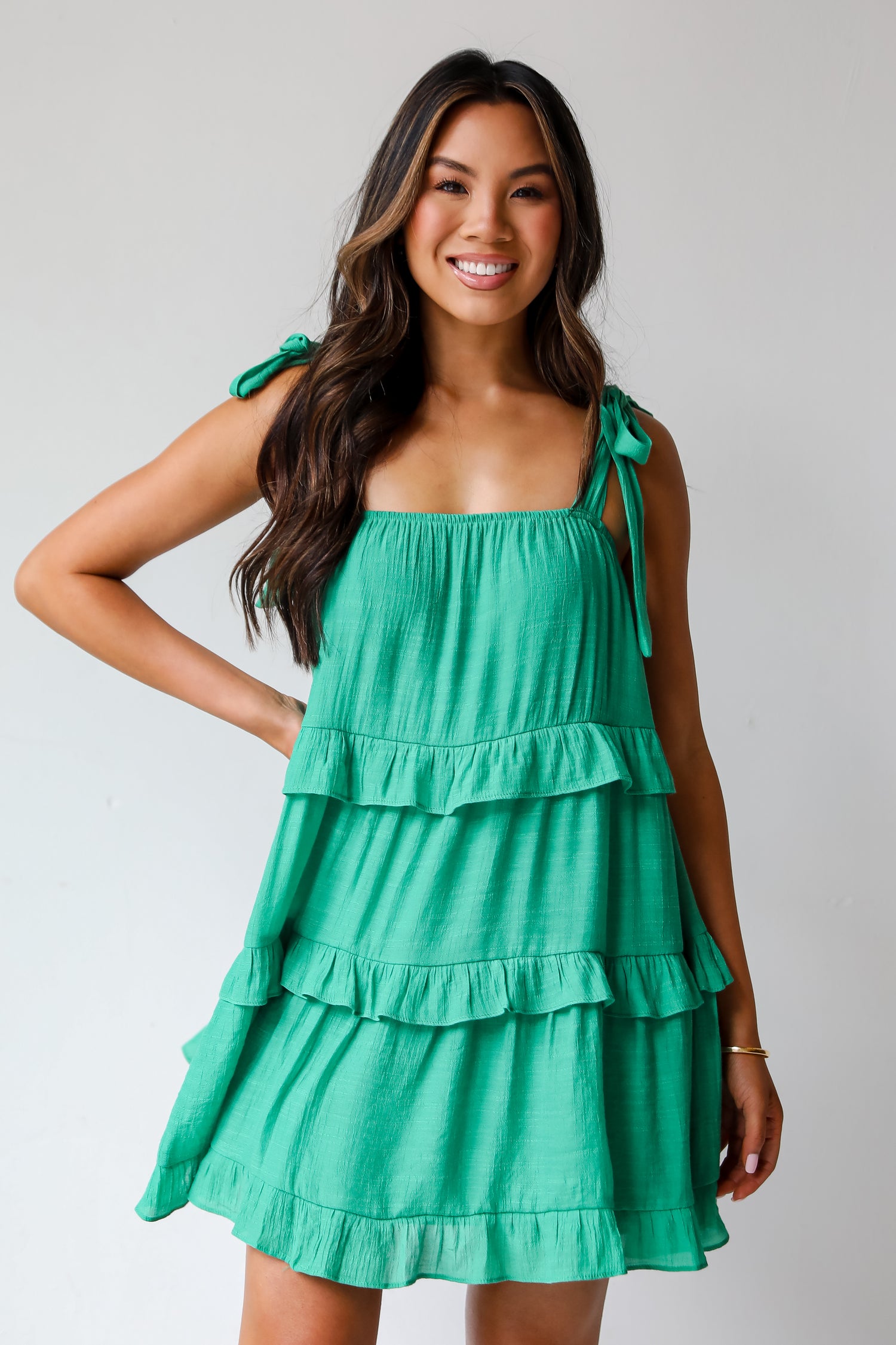 Green Tiered Mini Dress