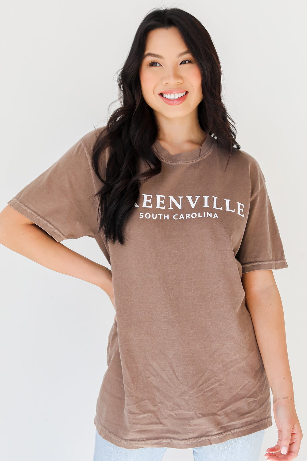 Mocha Greenville South Carolina Tee on model