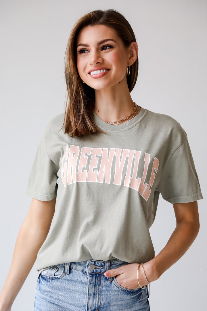 Khaki Greenville Tee on model