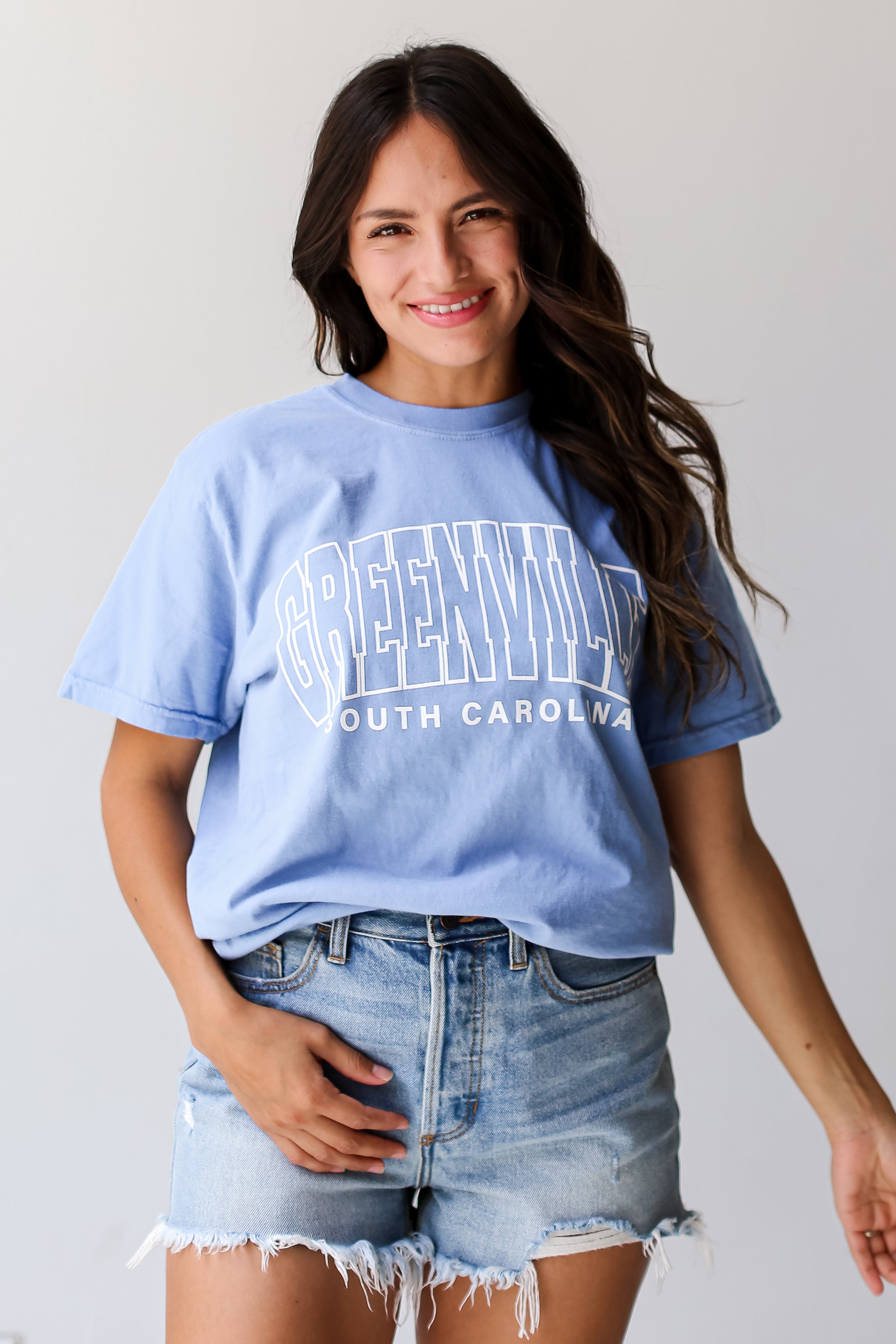 Light Blue Greenville South Carolina Tee on dress up model