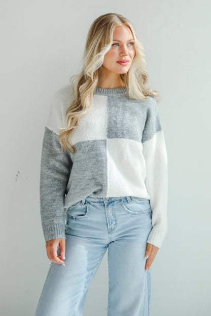 Winter Crush Heather Grey Checkered Sweater