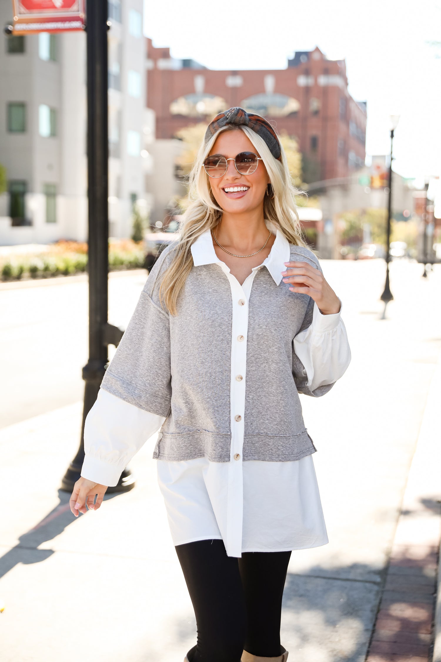 Brilliant Cutie Heather Grey Contrast Blouse