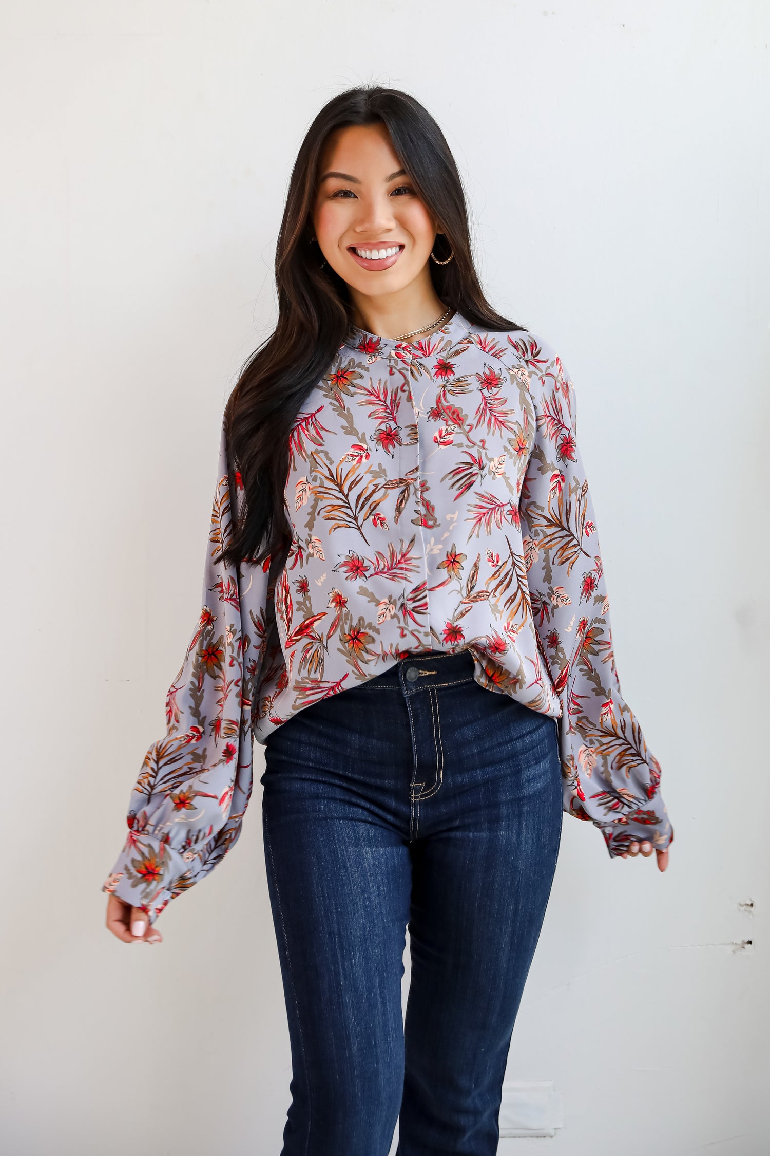 Endless Aura Grey Floral Blouse