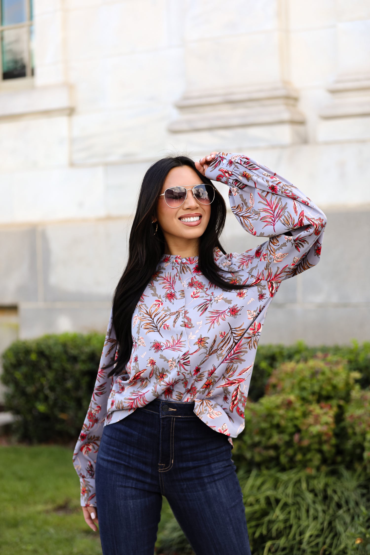 Endless Aura Grey Floral Blouse