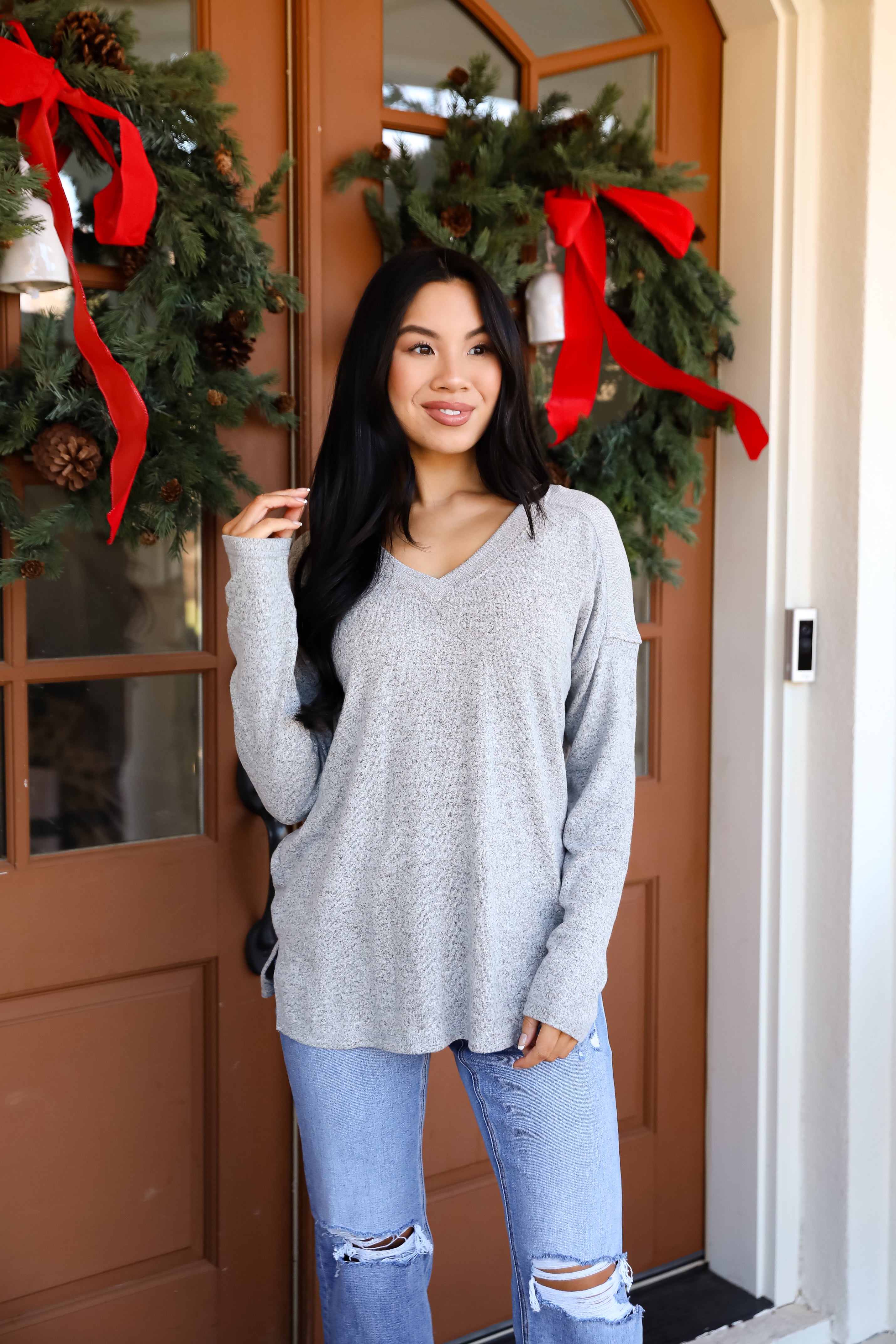 Effortless Pick Heather Grey Knit Top