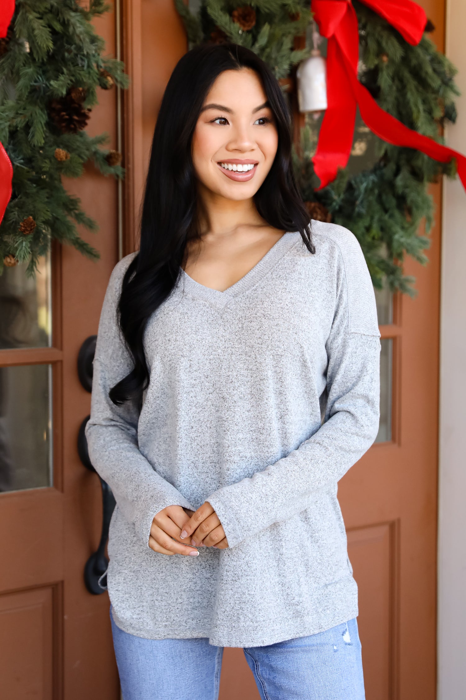 Effortless Pick Heather Grey Knit Top