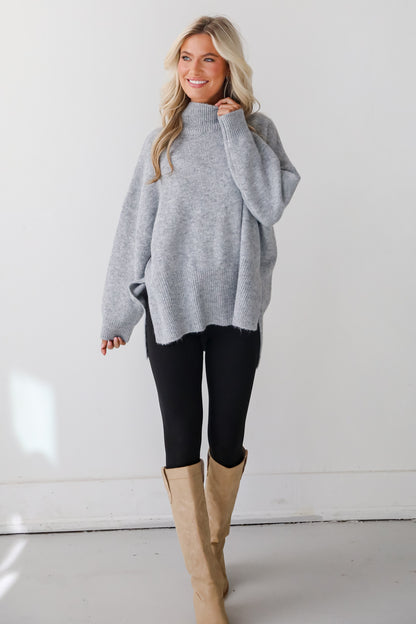 Winter Classic Heather Grey Mock Neck Oversized Sweater