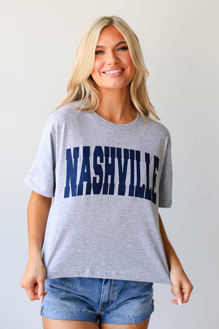 Heather Grey Nashville Cropped Tee front view