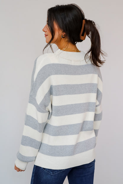 Coveted Coziness Heather Grey Oversized Striped Sweater