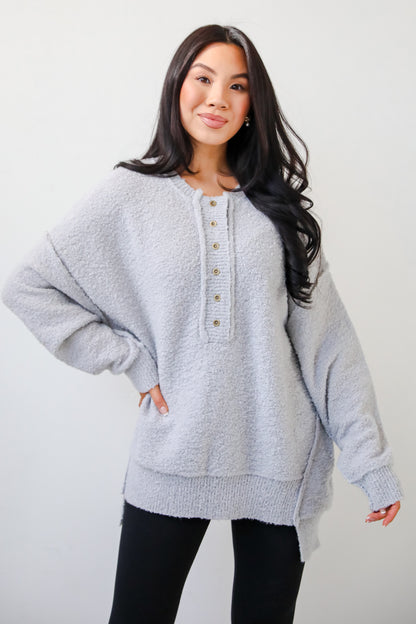 Cuddly Sensation Heather Grey Oversized Sweater