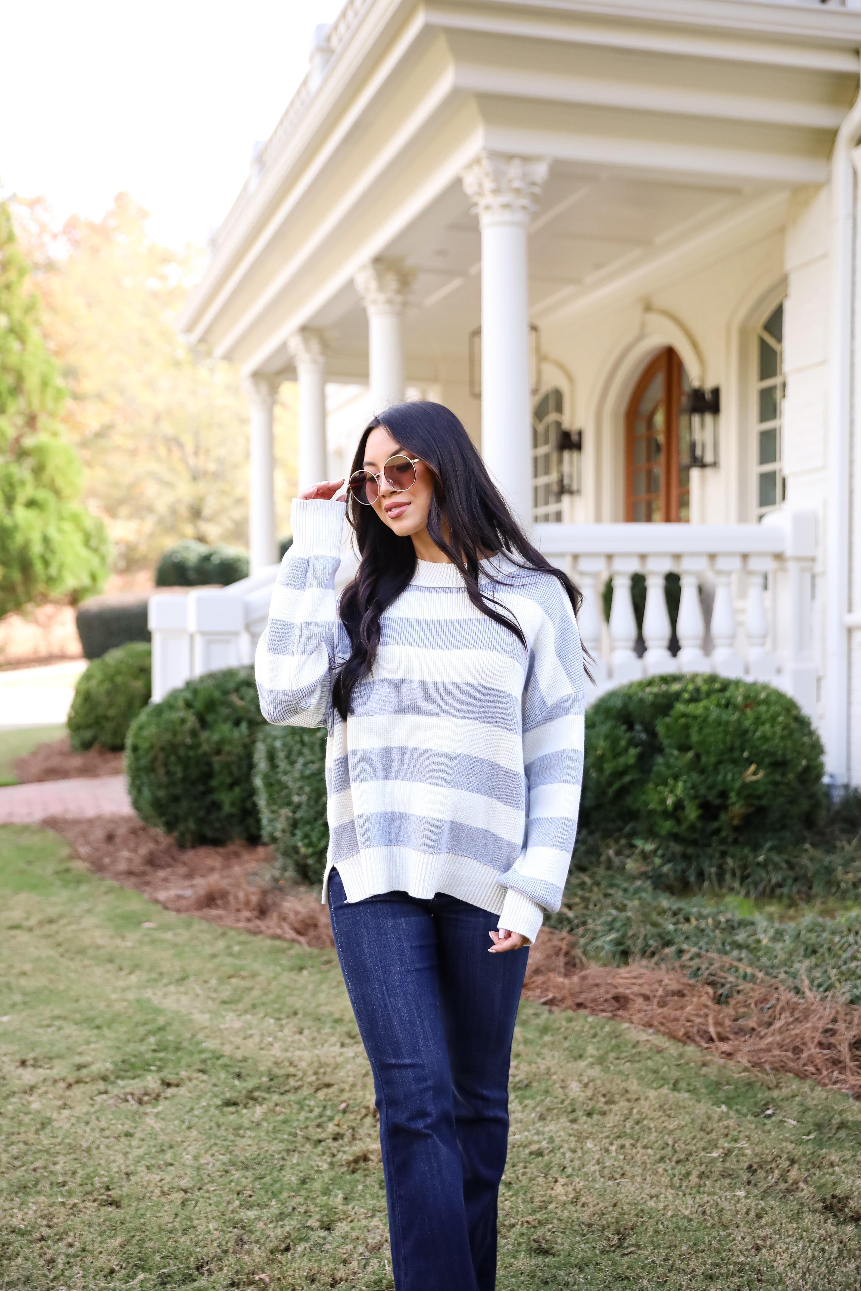 Coveted Coziness Heather Grey Oversized Striped Sweater