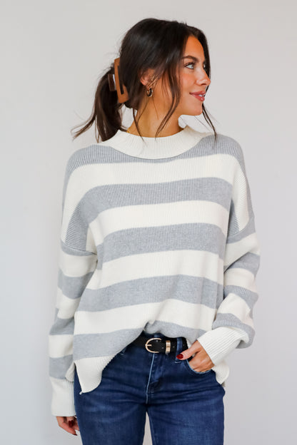 Coveted Coziness Heather Grey Oversized Striped Sweater