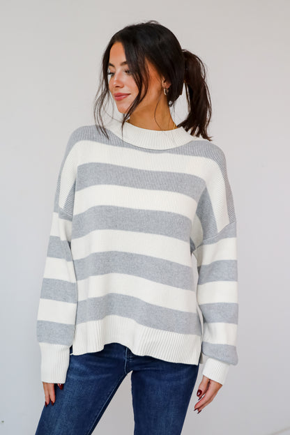 Coveted Coziness Heather Grey Oversized Striped Sweater