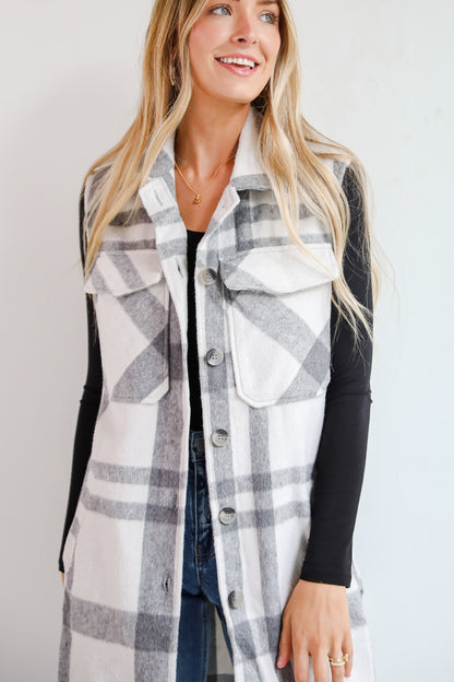 Sophisticatedly Cozy Plaid Longline Vest