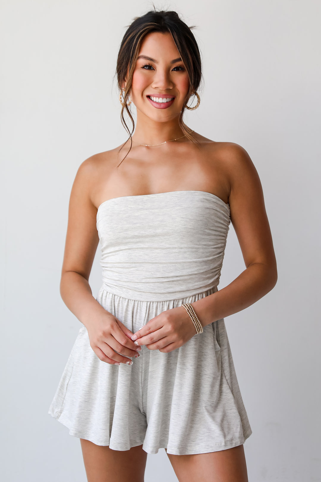 Effortless Upgrade Heather Grey Strapless Romper